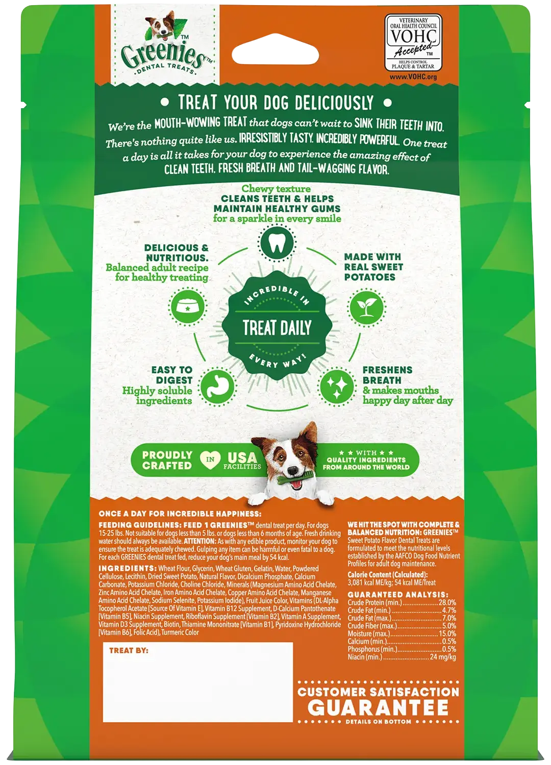 Back of Greenies Sweet Potato Dog Dental Treats Petite 12-oz 20 Count