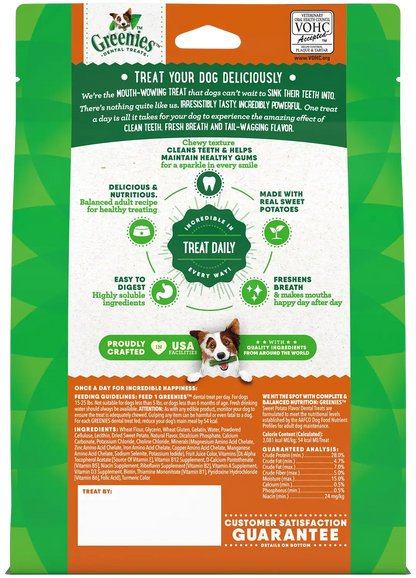 Back of Greenies Sweet Potato Dog Dental Treats Petite 12-oz 20 Count