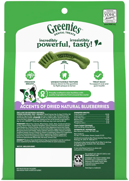 Back of Greenies Blueberry Dog Dental Treats Regular 12-oz 12 Count
