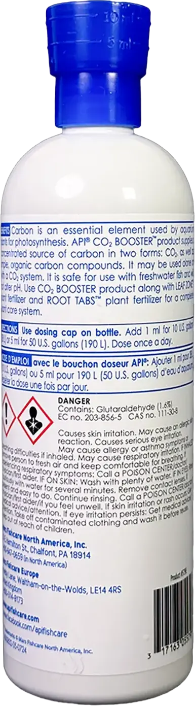 Back of API CO2 Booster Freshwater Plant Supplement 16-oz
