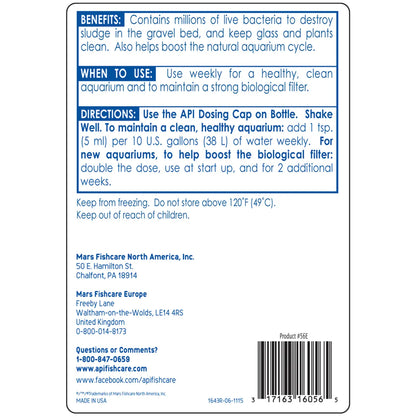Back of API Stress Zyme Freshwater & Saltwater Aquarium Water Cleaner 16-oz