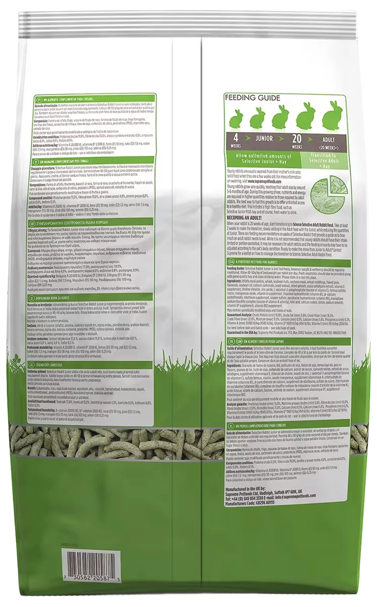 Back of Science Selective Junior Rabbit Dry Food 4.38-lb