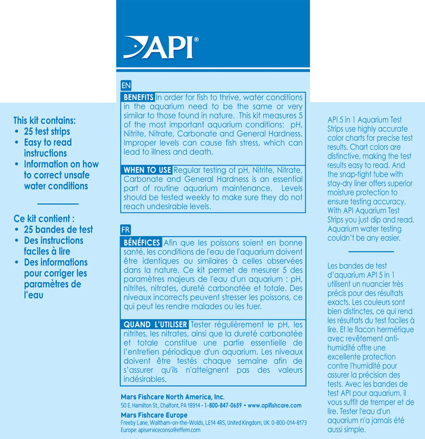 Back of API 5-in-1 Freshwater Aquarium Test Strip 25 Count