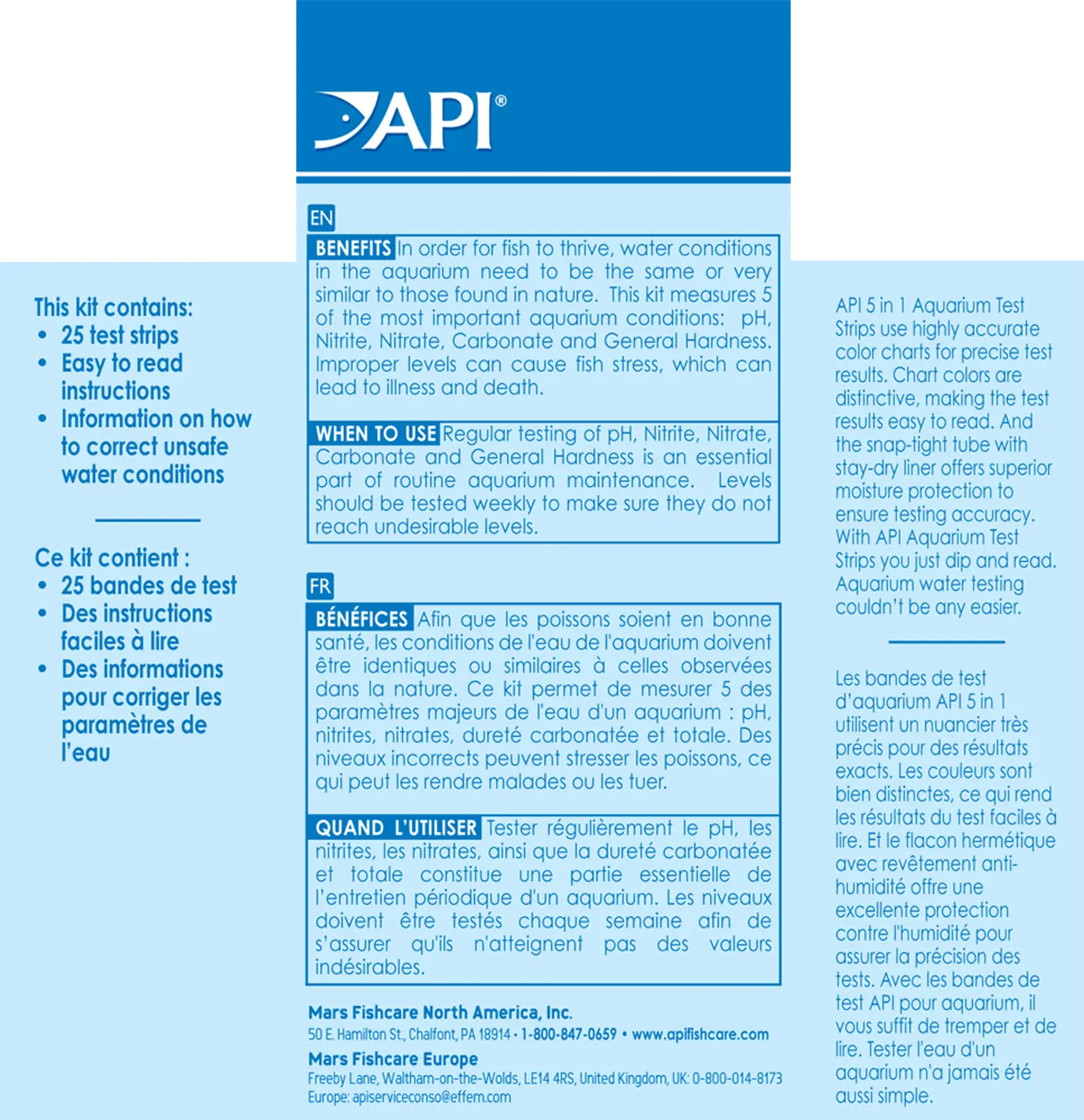 Back of API 5-in-1 Freshwater Aquarium Test Strip 25 Count