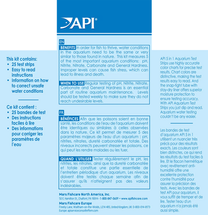 Back of API 5-in-1 Freshwater Aquarium Test Strip 25 Count