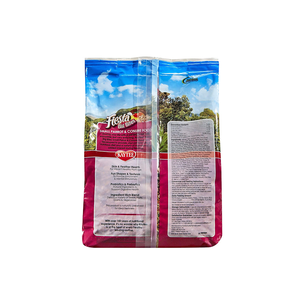 Back of Kaytee Fiesta Big Bites Parrot & Conure Food 4-lb