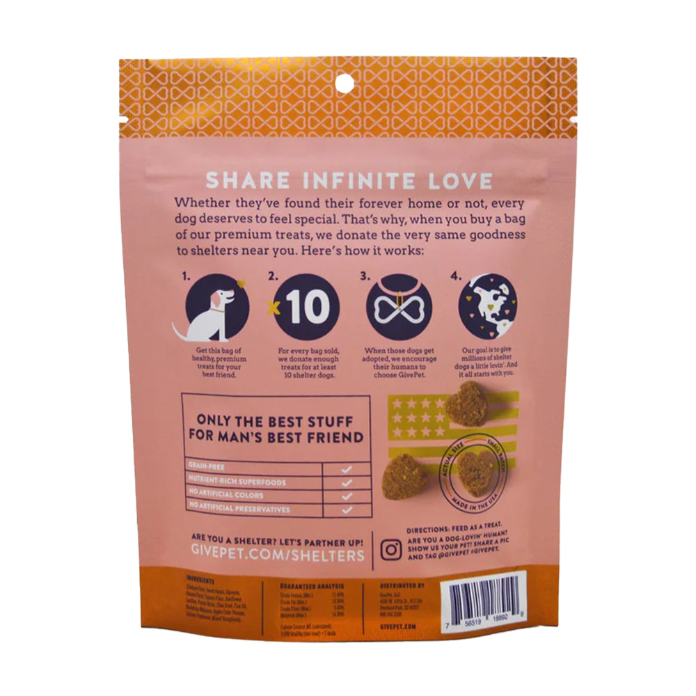 Back of Givepet Upward Dog Grain-Free Premium Soft Chewy Dog Treats Banana, Peanut Butter & Chia Seed 6-oz