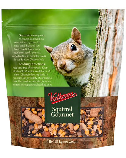 Back of Volkman Seed Company Small Animal Squirrel Gourmet Mix Dry Food 4-lb