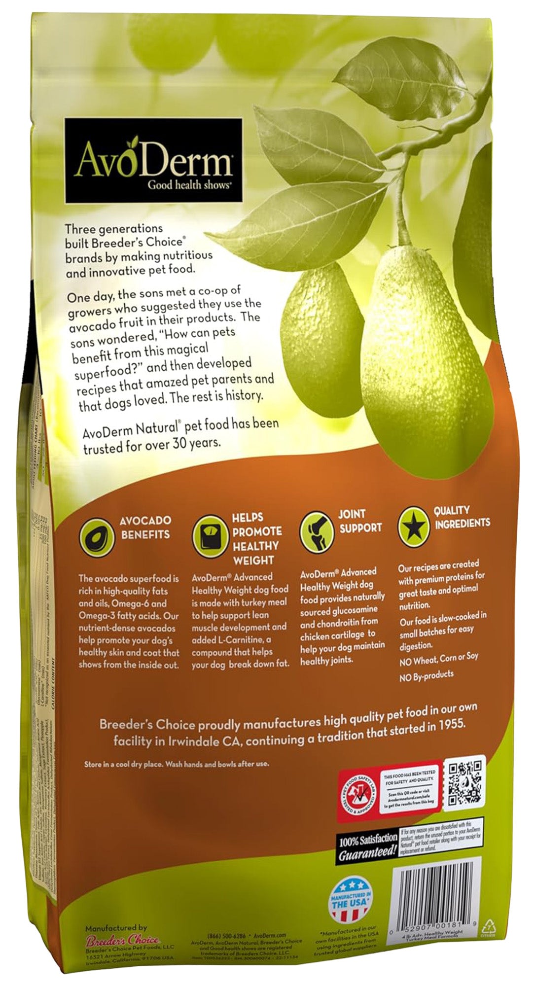 Back of AvoDerm Natural Advanced Healthy Weight Dry Dog Food 4-lb