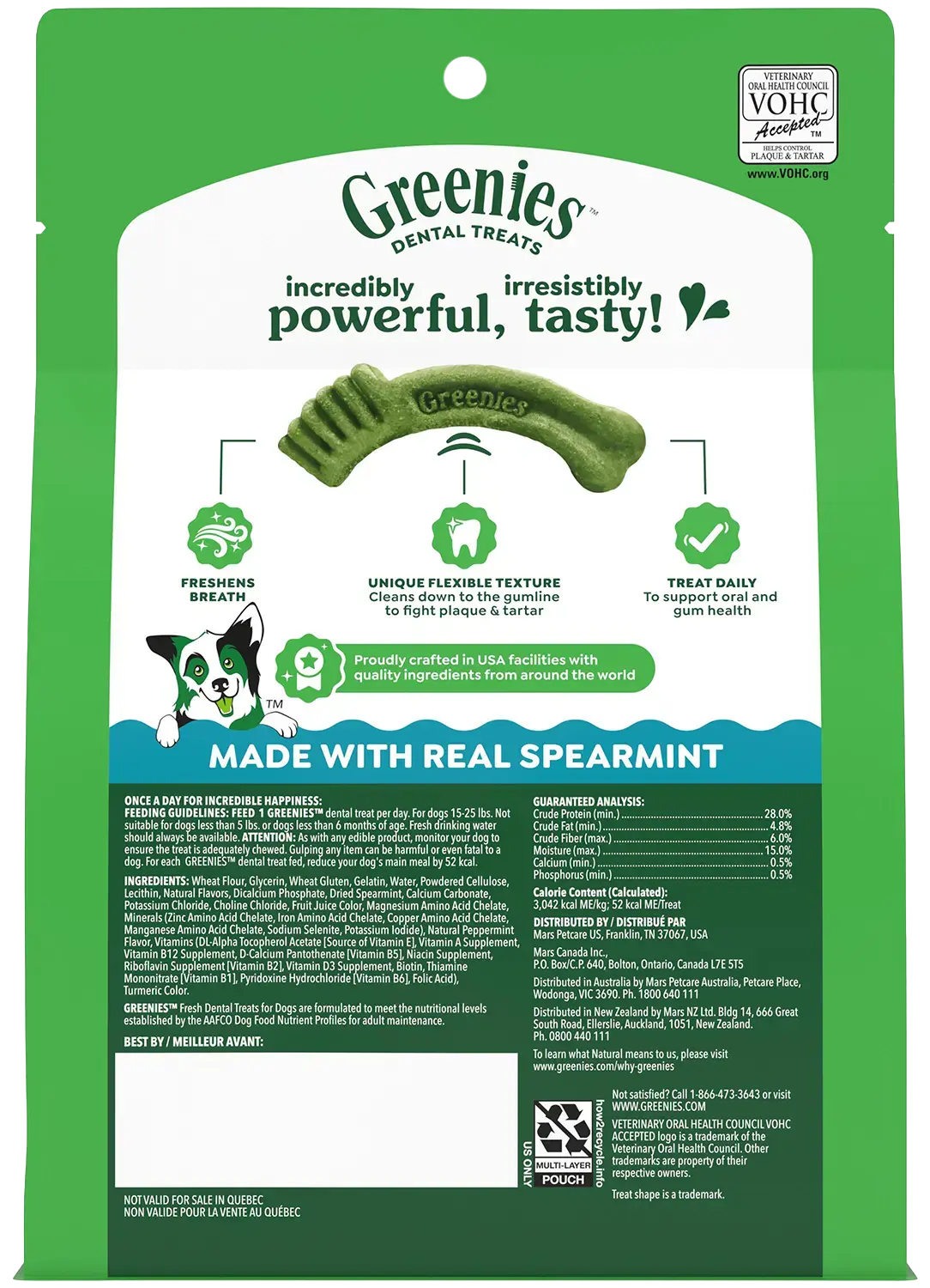 Back of Greenies Fresh Dog Dental Treats Petite 12-oz 20 Count