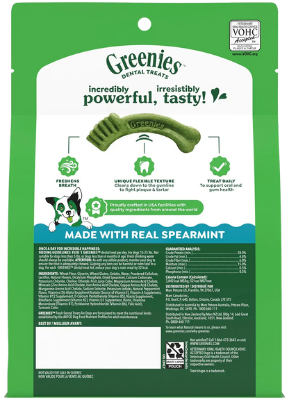Back of Greenies Fresh Dog Dental Treats Petite 12-oz 20 Count