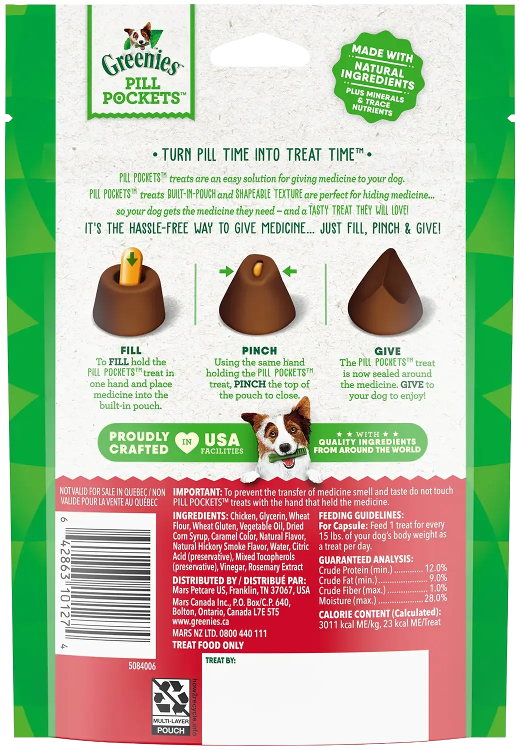 Back of Greenies Capsule Pill Pockets Dog Treats Hickory Smoke 7.9-oz 30 Count