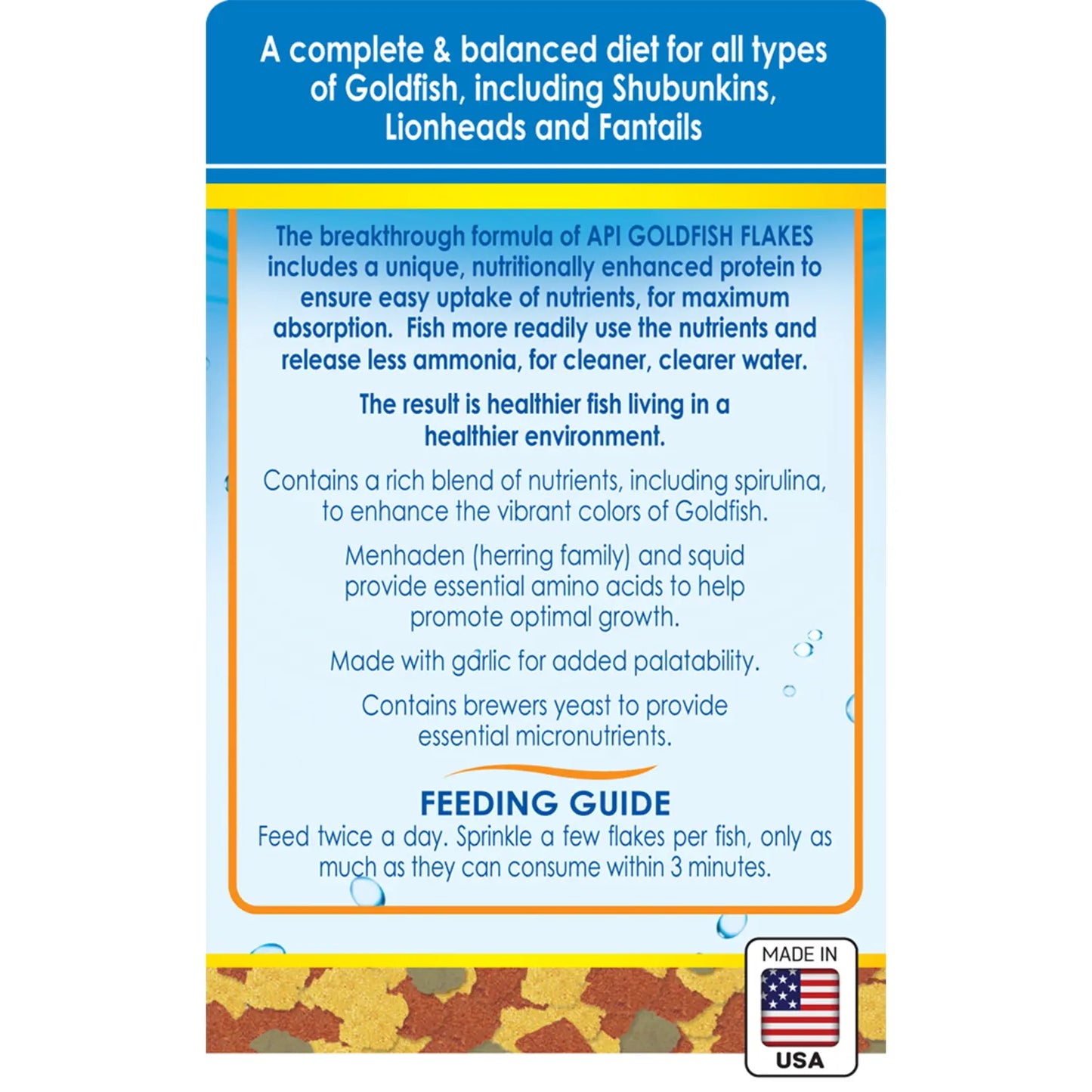 Back of API Goldfish Premium Flakes Fish Food 5.7-oz