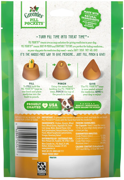 Back of Greenies Capsule Pill Pockets Dog Treats Chicken 7.9-oz 30 Count