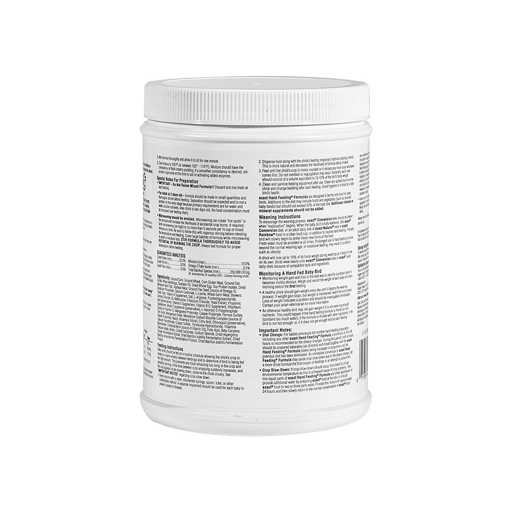 Back of Kaytee Exact Handfeeding Formula for Baby Birds 18-oz