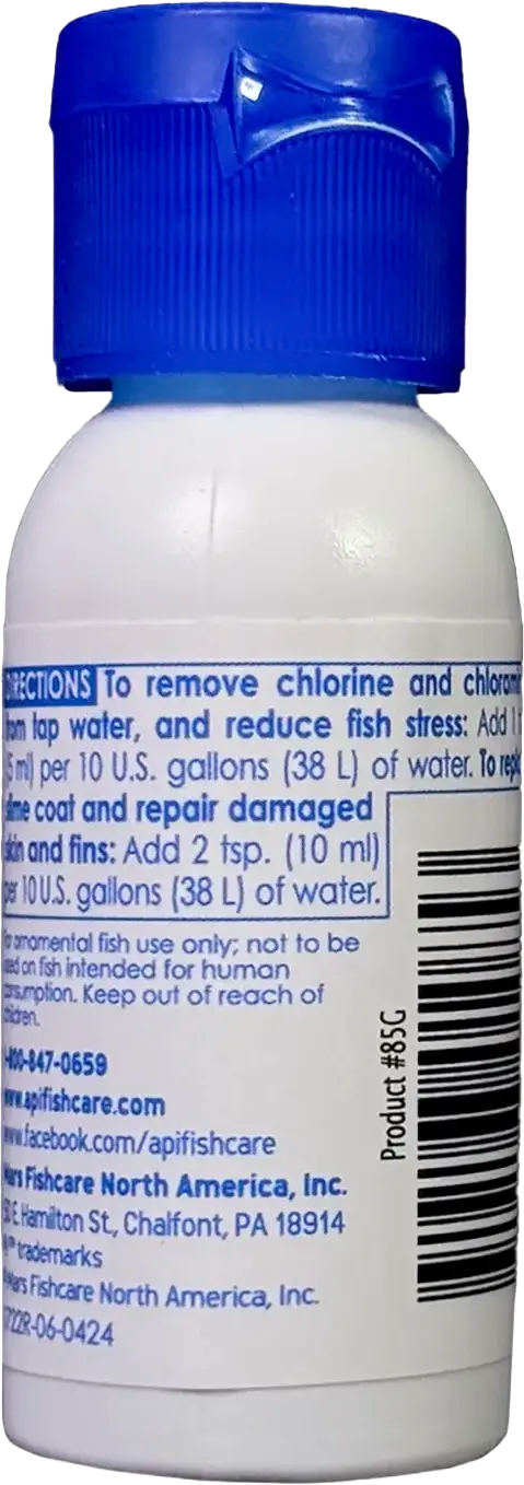 Back of API Stress Coat No Pump Remedy Aquarium Water Conditioner 1-oz