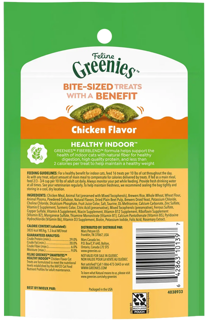 Back of Greenies Feline SmartBites Healthy Indoor Chicken Cat Treats 2.1-oz