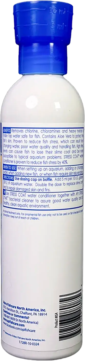 Back of API Stress Coat No Pump Remedy Aquarium Water Conditioner 8-oz