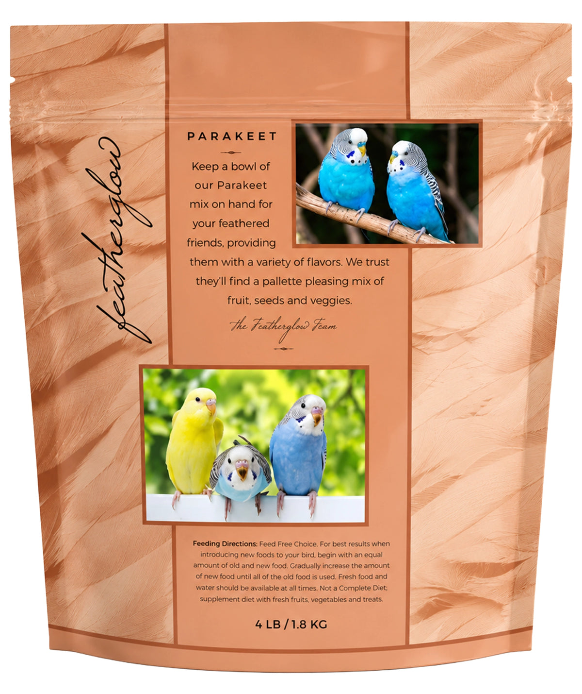 Back of Volkman Seed Company Featherglow Parakeet Treat 4-lb