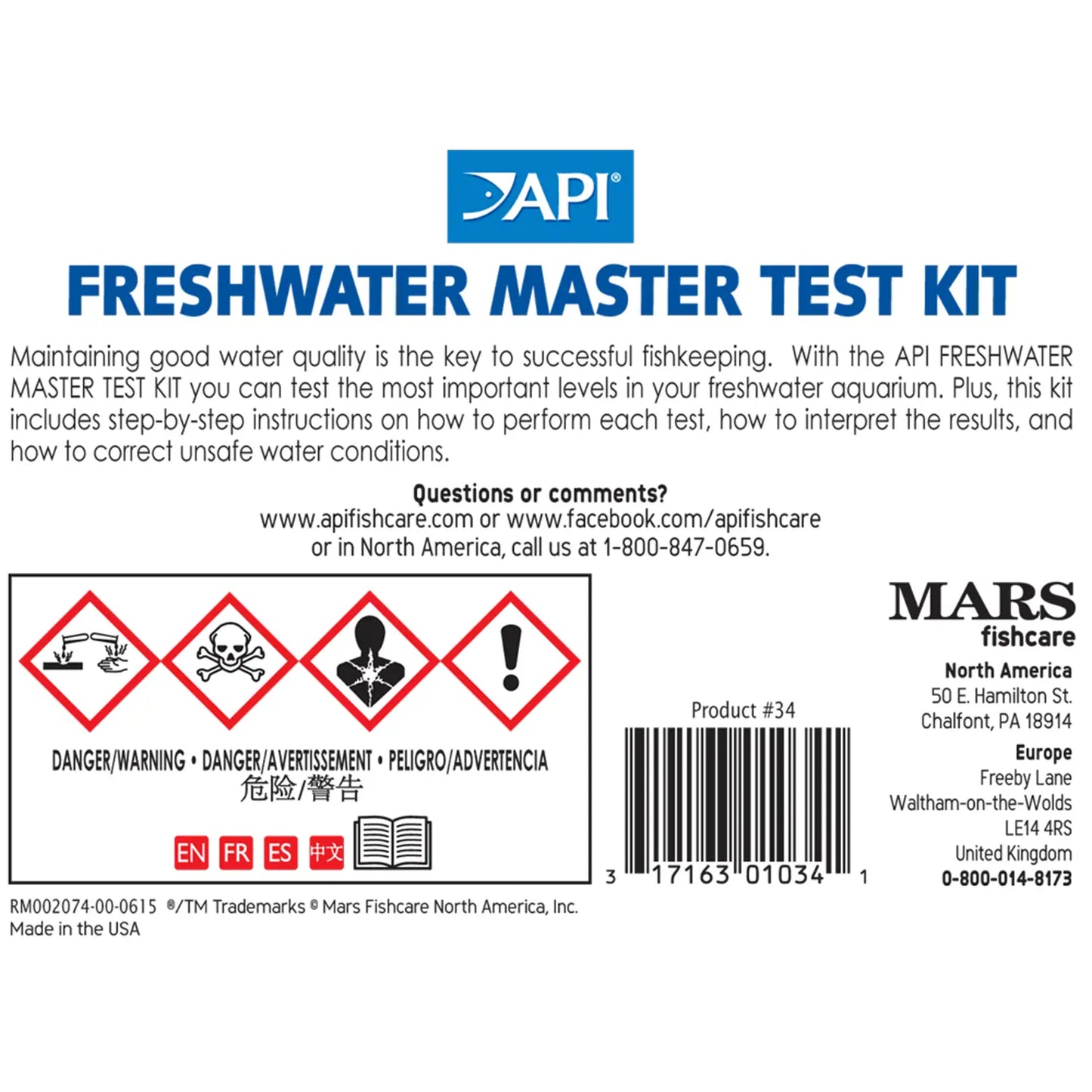 Back of API Freshwater Aquarium Master Test Kit