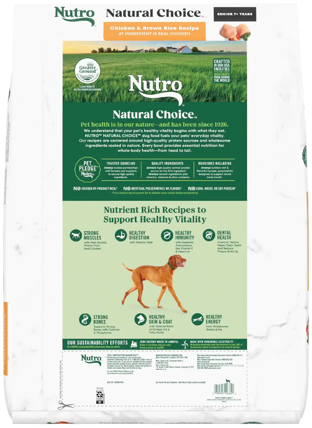 Back of Nutro Natural Choice Chicken & Brown Rice Senior Dry Food 30-lb
