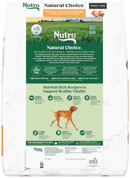 Back of Nutro Natural Choice Chicken & Brown Rice Senior Dry Food 30-lb
