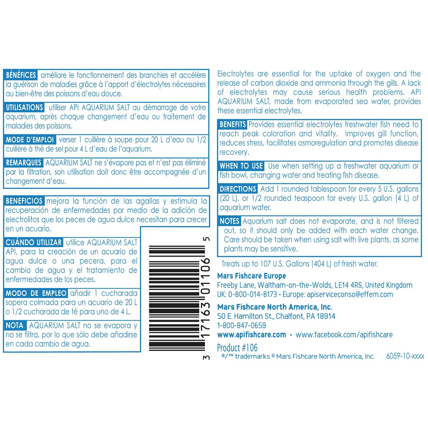 Back of API Freshwater Aquarium Salt 16-oz