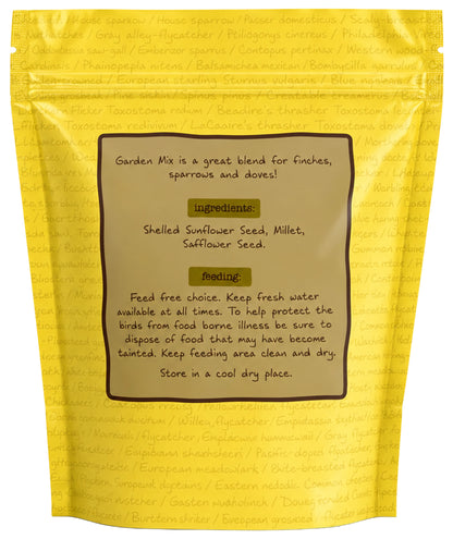 Back of Volkman Seed Company Premium Garden Mix Wild Bird Food 5-lb
