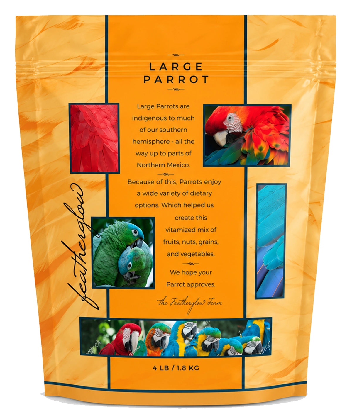 Back of Volkman Seed Company Featherglow Large Parrot Treat 4-lb