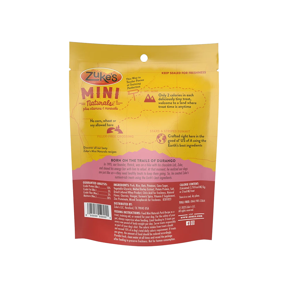 Back of Zuke's Mini Naturals Pork Dog Treats 6-oz