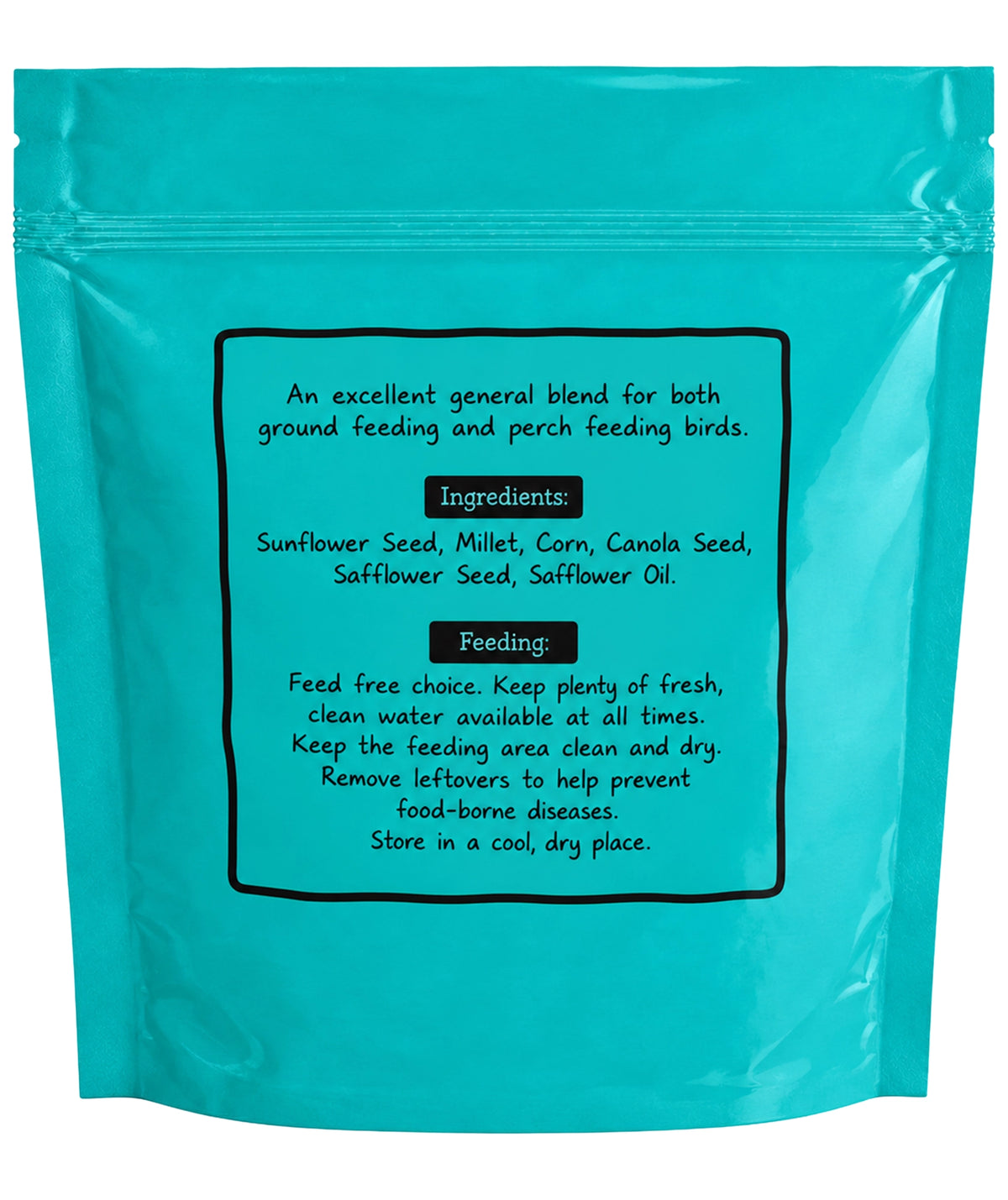 Back of Volkman Seed Company Premium Superior Blend Wild Bird Food 5-lb