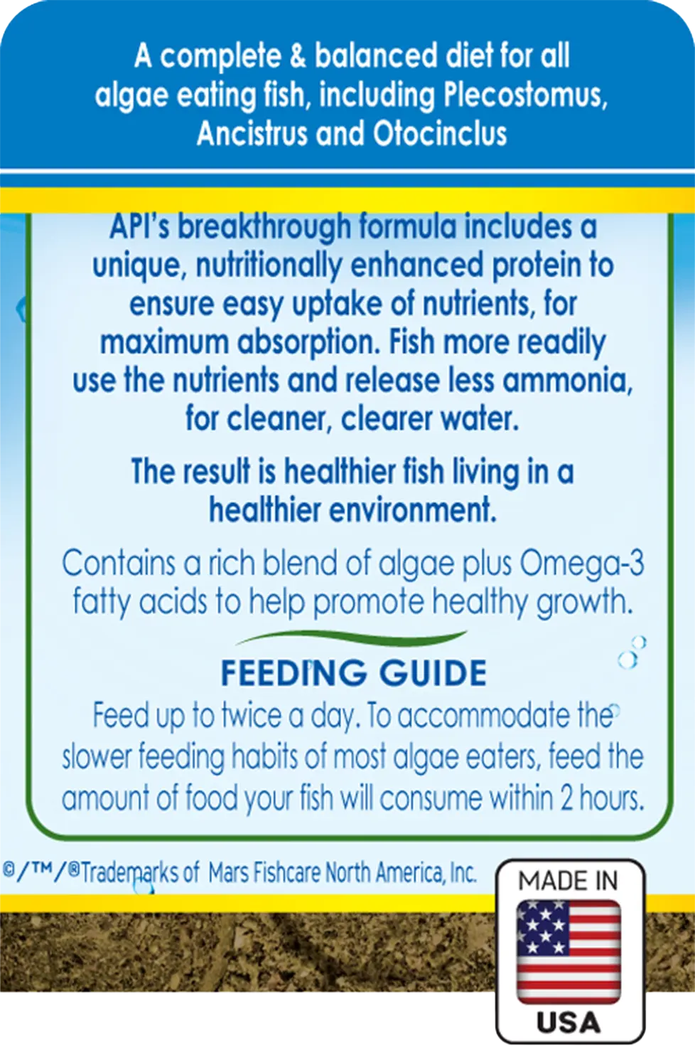 Back of API Algae Eater Premium Sinking Wafer Fish Food 1.3-oz