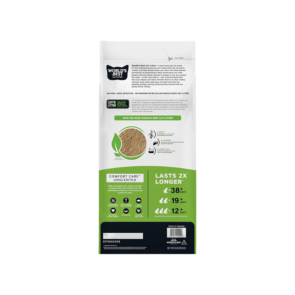 Back of World's Best Cat Litter Original Unscented Formula 8-lb