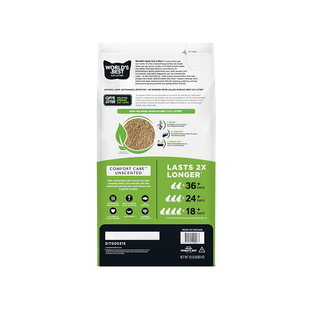 Back of World's Best Cat Litter Original Unscented Formula 15-lb