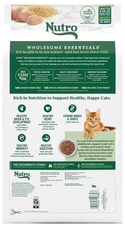 Back of Nutro Wholesome Essentials Chicken & Brown Rice Early Development Kitten Dry Cat Food 5-lb
