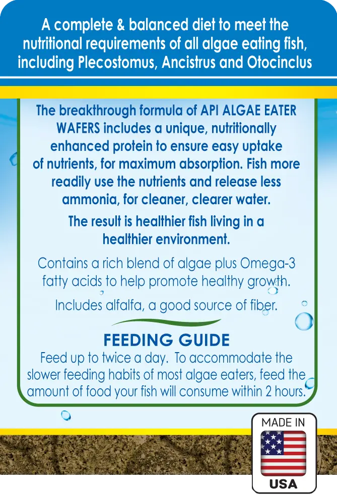 Back of API Algae Eater Premium Sinking Wafer Fish Food 3.7-oz