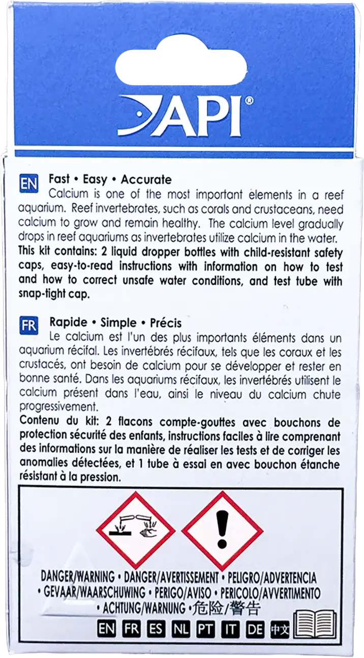 Back of API Calcium Saltwater Aquarium Test Kit