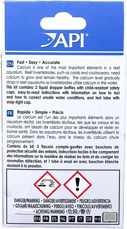Back of API Calcium Saltwater Aquarium Test Kit