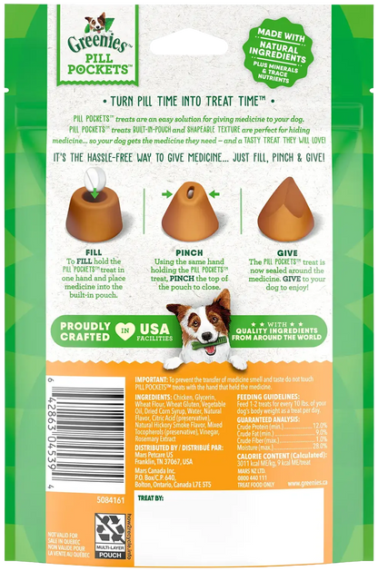 Back of Greenies Tablet Pill Pockets Dog Treats Chicken 3.2-oz 30 Count