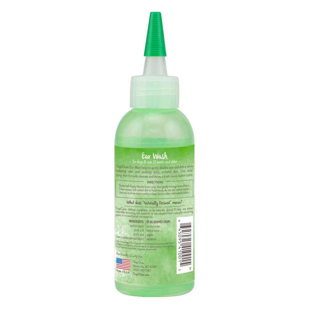 Back of TropiClean Alcohol Free Ear Wash for Dogs & Cats 4-oz
