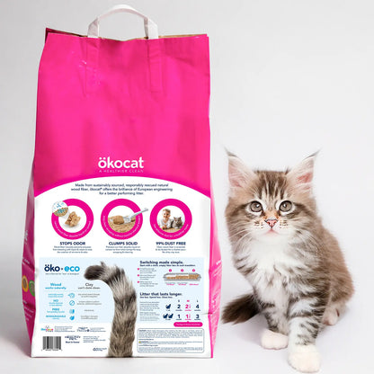 Back of Okocat Super Soft Clumping Wood Cat Litter 10.6-lb