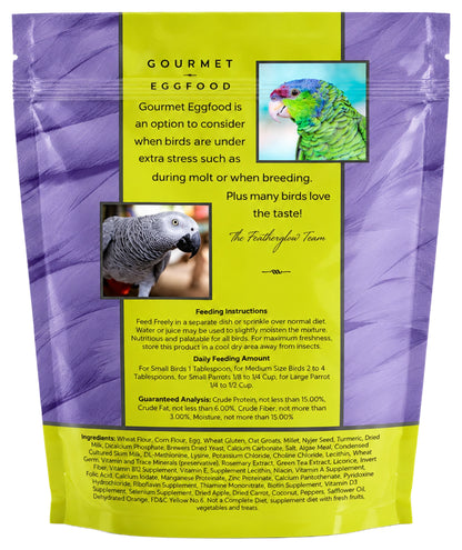 Back of Volkman Seed Company Featherglow Gourmet Egg Food Supplement 2-lb