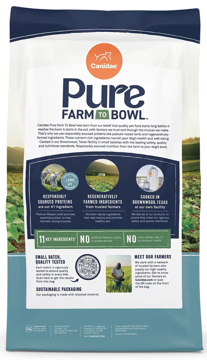 Back of Canidae Pure Goodness Grain-Free Limited Ingredient Adult Dry Dog Food Lamb, Goat & Venison Meals Recipe 4-lb