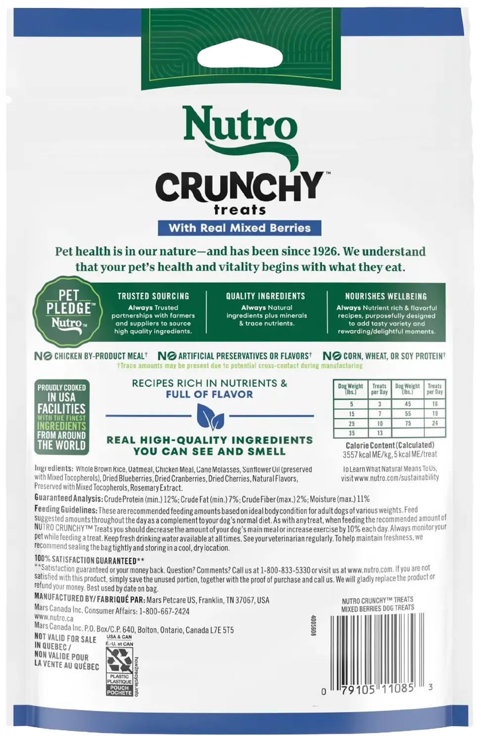 Back of Nutro Natural Choice Mixed Berry Crunchy Dog Treats 10-oz