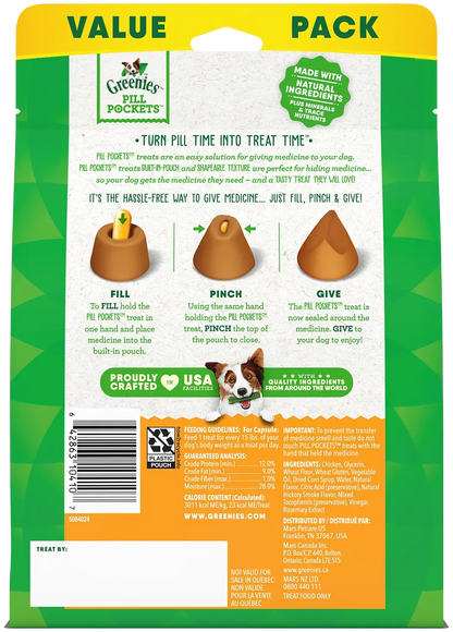 Back of Greenies Capsule Pill Pockets Dog Treats Chicken 15.8-oz 60 Count