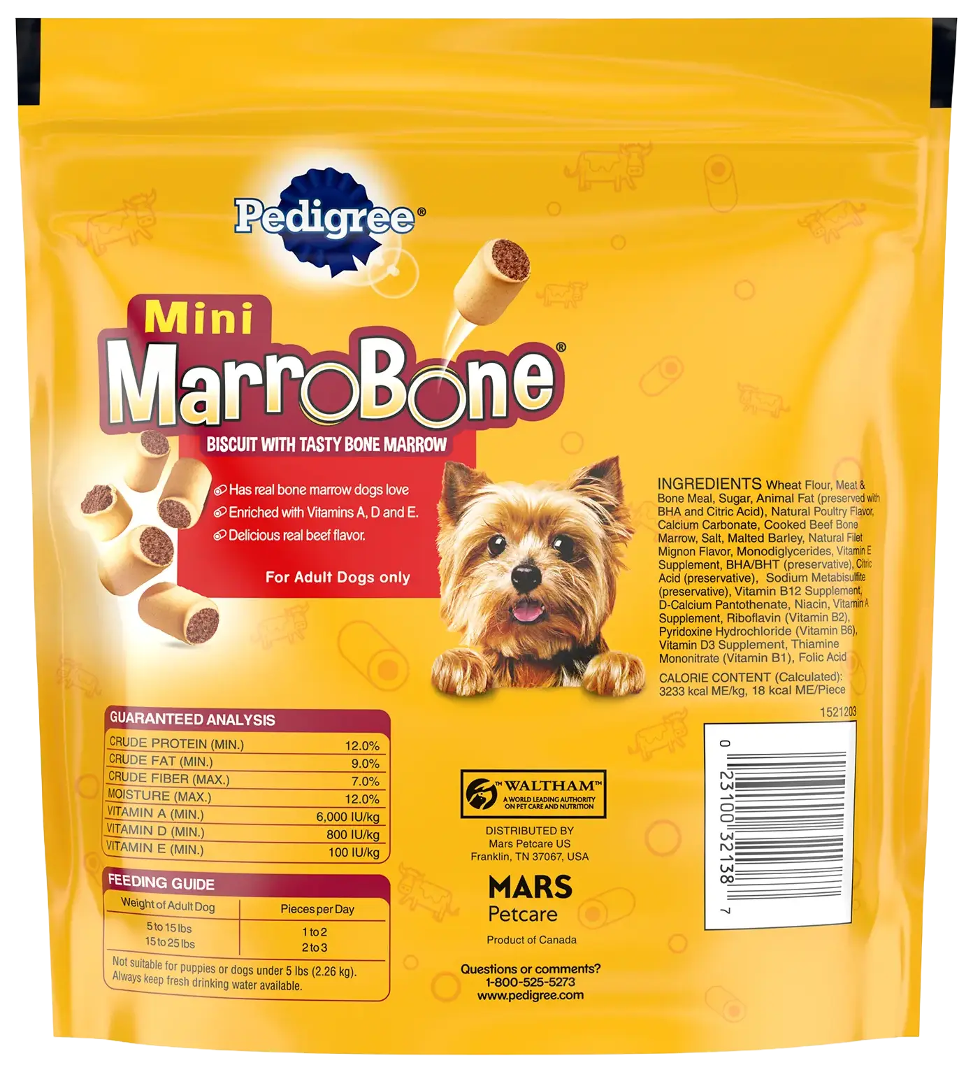 Back of Pedigree MarroBone Biscuit Dog Treats Beef Mini 15-oz