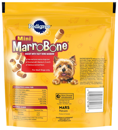 Back of Pedigree MarroBone Biscuit Dog Treats Beef Mini 15-oz