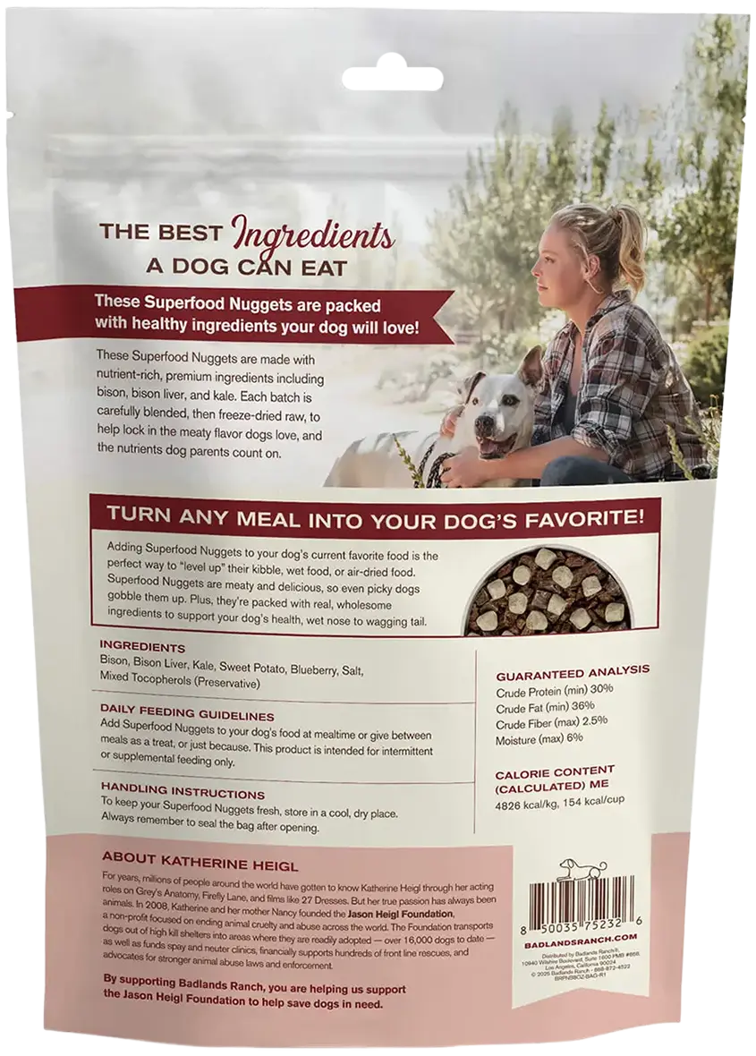 Back of Badlands Ranch Superfood Nuggets Freeze-Dried Raw Dog Treats Bison & Kale 8-oz