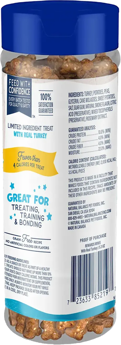 Back of Natural Balance Pet Foods Rewards Minis Soft & Meaty Dog Treats Turkey 5.3-oz