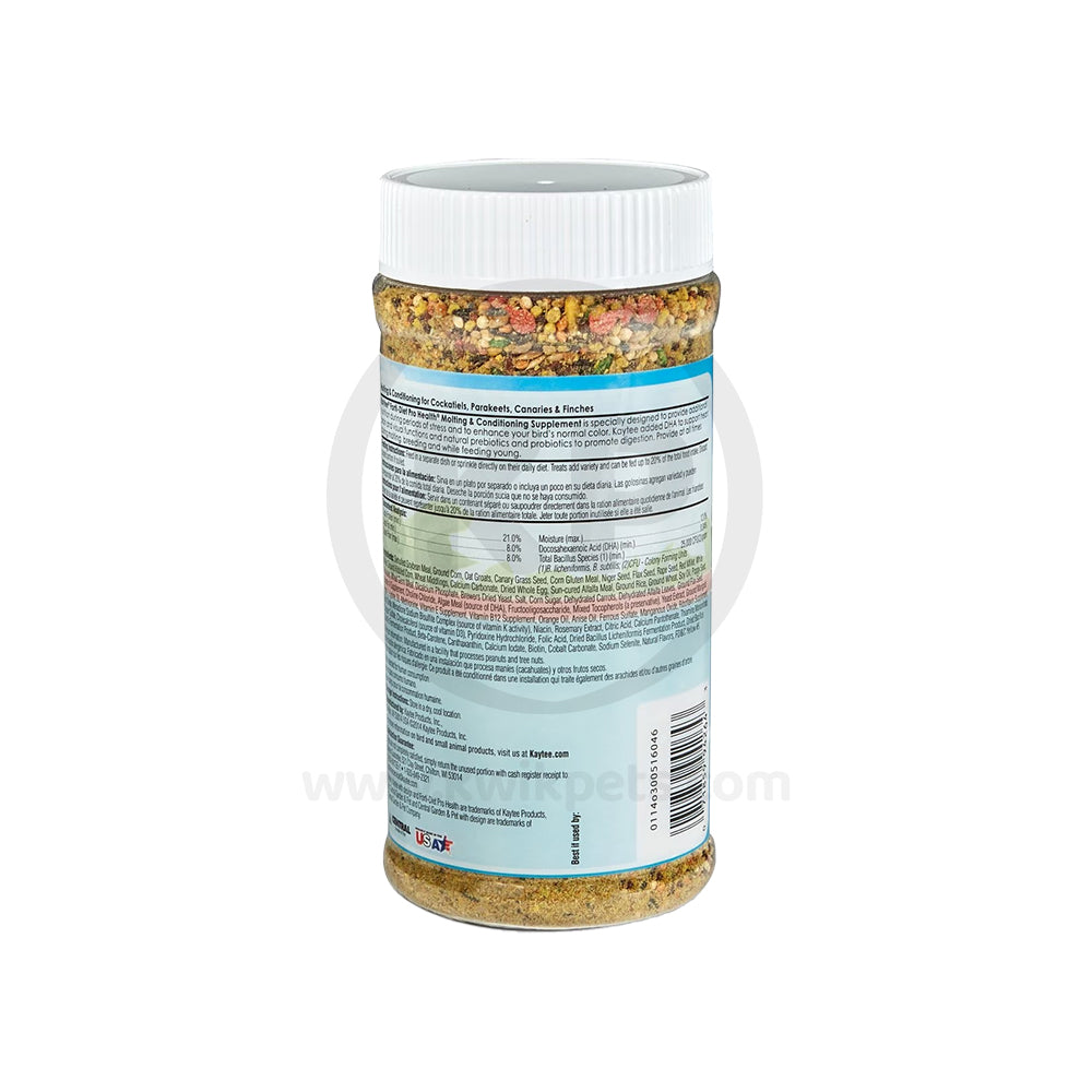 Back of Kaytee Molting & Conditioning Jar for All Pet Birds 11-oz